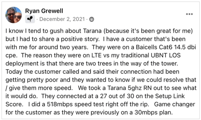 screenshot of a Tarana Wireless testimonial